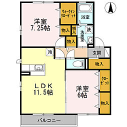 サンパティークB 2階2LDKの間取り