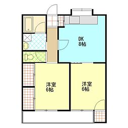 シリウス湘南 2DKの間取図画像