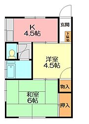 光山住宅 2Kの間取図画像