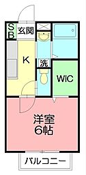 サニーハイツ2 1Kの間取図画像