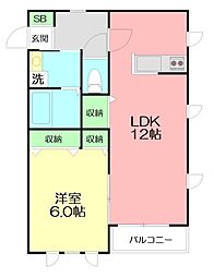 サンフラワー中海岸 1LDKの間取図画像