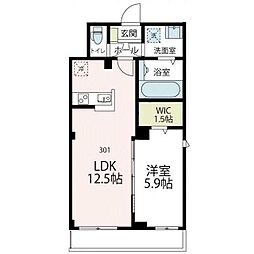 コーポ安岡 1LDKの間取図画像