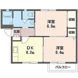 ベルジュ鎌倉 2DKの間取図画像