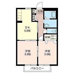 エスポワール湘南 2DKの間取図画像