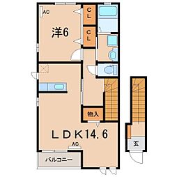 ベルハウスD 1LDKの間取図画像