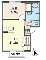 グルックヴォーン・D 1LDKの間取図画像