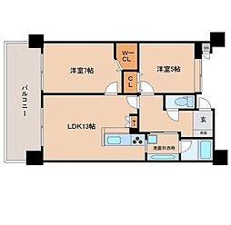 エイルマンション香春口ロゼア 2階2LDKの間取り