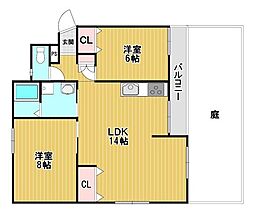 エメラルドマンションB棟 2LDKの間取図画像
