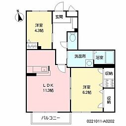 シャーメゾンJ・KA 2LDKの間取図画像