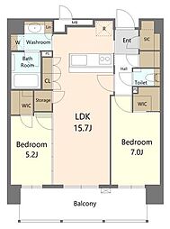 ザ・サンパーク小倉駅タワーレジデンス 2LDKの間取図画像