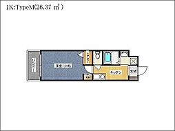 グランドツイン黒崎 1Kの間取図画像