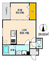 Crecia春の町 1LDKの間取図画像