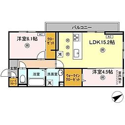 アピアランス中井 2LDKの間取図画像