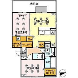 JR鹿児島本線 九州工大前駅 徒歩23分の賃貸アパート 1階2LDKの間取り