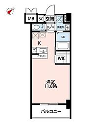 JR日田彦山線 西小倉駅 徒歩8分の賃貸マンション 2階ワンルームの間取り