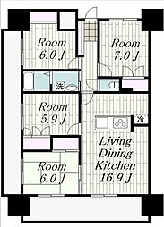 シャトレ大手町N 3LDKの間取図画像