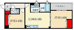 ラモーナ藤阪元町 2DKの間取図画像
