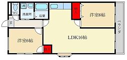 レオハイム津田2 2LDKの間取図画像