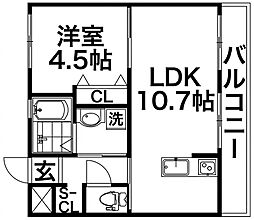 シャンテー東香里 1LDKの間取図画像