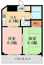 三熊ハイツ渚7号 2DKの間取図画像