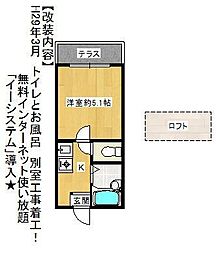 MAYUMIハイツ枚方12番館 ワンルームの間取図画像