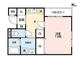 マノリアWest 1階1Kの間取り