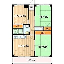 ハイコーポ京阪 3DKの間取図画像