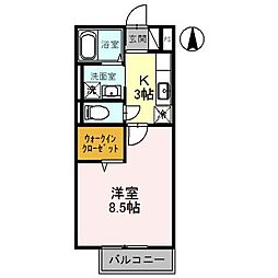 ブルースカイ山崇 1Kの間取図画像