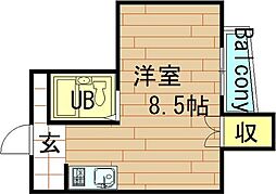 ルミエール牧野 ワンルームの間取図画像