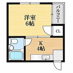 ビューハイツ枚方A棟 1Kの間取図画像