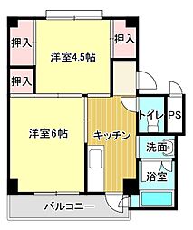 ビレッジハウス招提3号棟 2Kの間取図画像