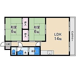 香里大西第二ビル 2LDKの間取図画像