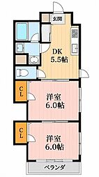 三熊ハイツ渚5号 2DKの間取図画像