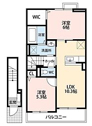 ヴェルデ　I 2階2LDKの間取り
