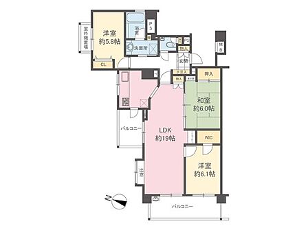3面採光、2面バルコニーの開放的な角住戸。