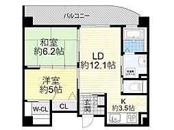近鉄大阪線 近鉄八尾駅 徒歩6分の賃貸マンション 2階2LDKの間取り