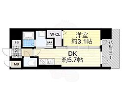 近鉄大阪線 近鉄八尾駅 徒歩4分の賃貸マンション 6階1DKの間取り