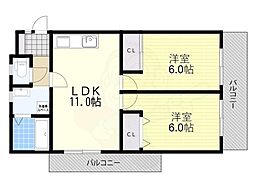 久宝寺西田マンション 2LDKの間取図画像