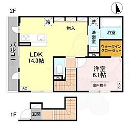 D-roomあいおいII 1LDKの間取図画像