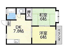 メゾンドクレール 2DKの間取図画像