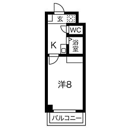 名古屋市営桜通線 今池駅 徒歩3分の賃貸マンション 2階1Kの間取り
