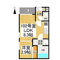 名古屋市営鶴舞線 浄心駅 徒歩10分の賃貸アパート 1階1LDKの間取り