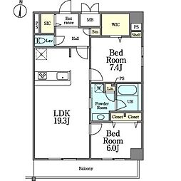新栄アイサンメゾン 2LDKの間取図画像