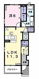 アベリア 1LDKの間取図画像