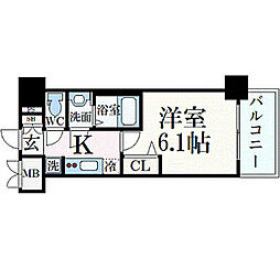 プレサンスTHEMOTOYAMA 1Kの間取図画像