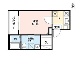 グレイスコート柳島 1Kの間取図画像