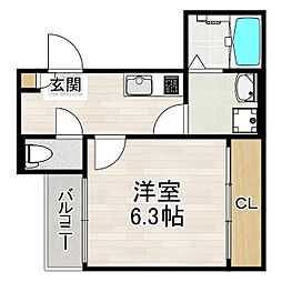 プルミエール角割町 1Kの間取図画像