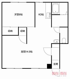黒川ハイツA 1LDKの間取図画像