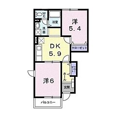 ベリエI 1階2DKの間取り