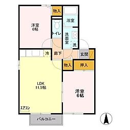 サンライズヒルC 2LDKの間取図画像